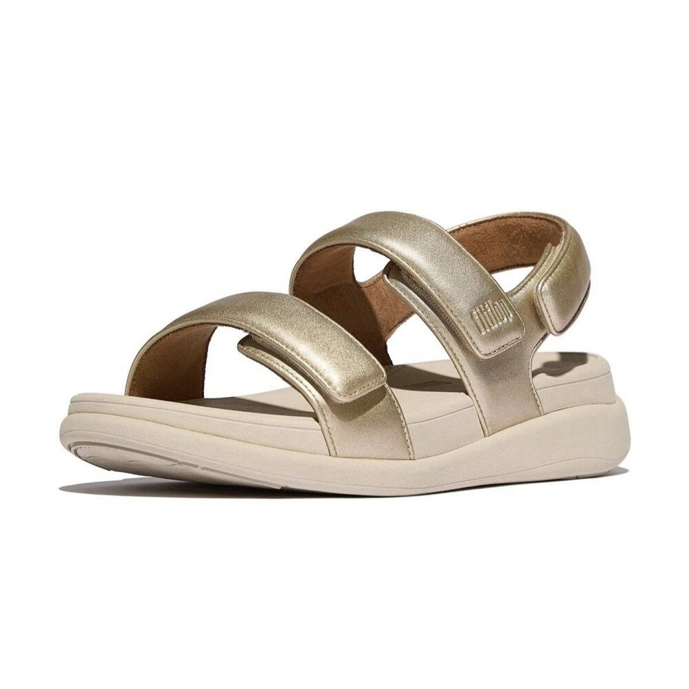 FitFlop F-Mode Adjustable Flatform Back-Strap Sandals–Platino Gold Size 8